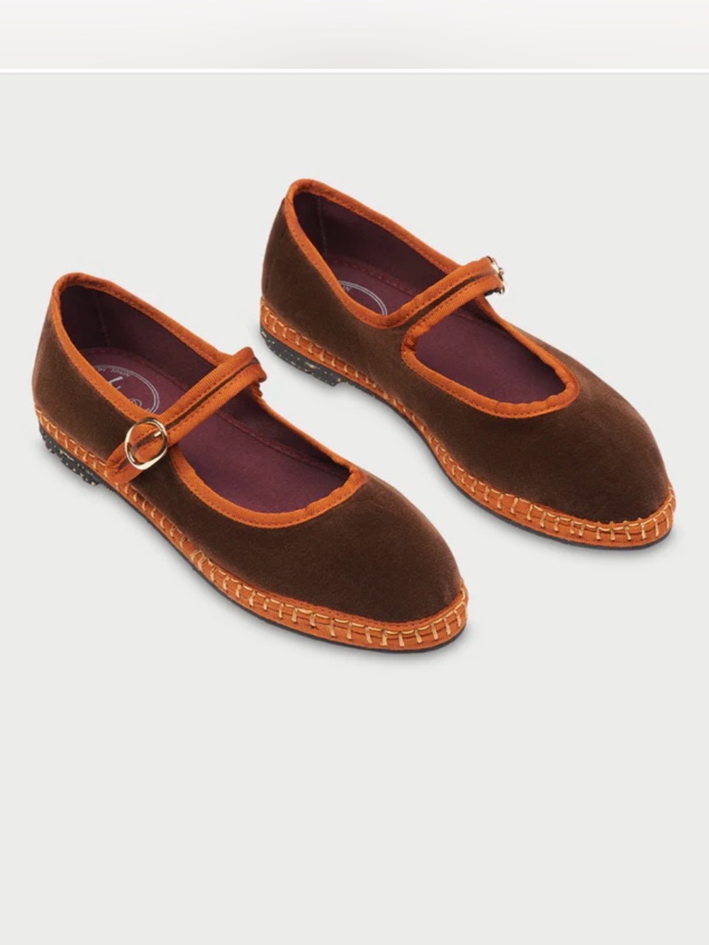 Flabelus Brown Velvet Mary Jane Flats - Frida